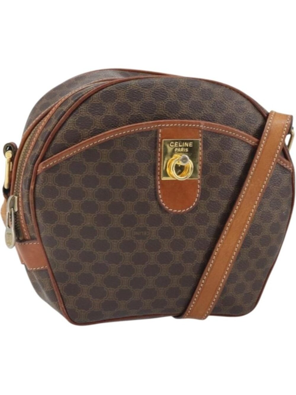 CELINE Macadam Canvas Shoulder Bag PVC Beige Gold